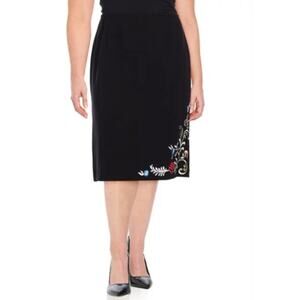 TAHARI Arthur S. Levine Women's Pencil Skirt Black/Multi Floral Embroidered 18